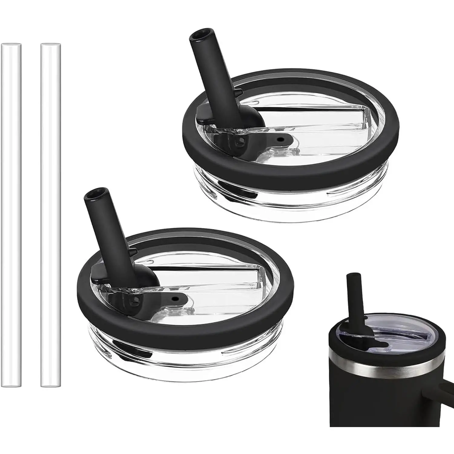 2 Pack 30 oz Tumbler Flip Straw Lid Replacement Compatible for  Quencher, Leak Proof Lid Replacement for 30 OZ  H2.0 FlowState Tumbler,Spill Proof Splash  (Black)