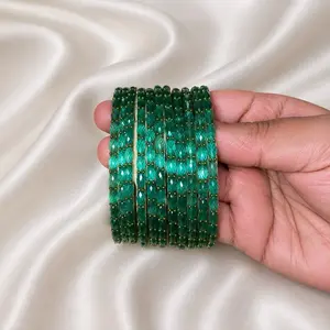 Women's Raindrop Glass Bangles - Stackable, Elegant Turquoise Beaded, Gold Accented Bohemian Costume Jewelry Bracelets for Females, Stackable Bracelets