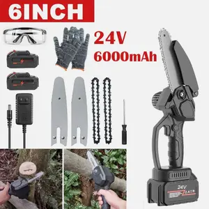 6" Electric Mini Chainsaw Cordless Handheld Chain Saw Wood Cutter 24V 6000mAh Ergonomic Design with 2 Batteries for Gardens & Landscaping