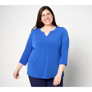 Susan Graver Modern Essentials Liquid Knit Split-Neck Top