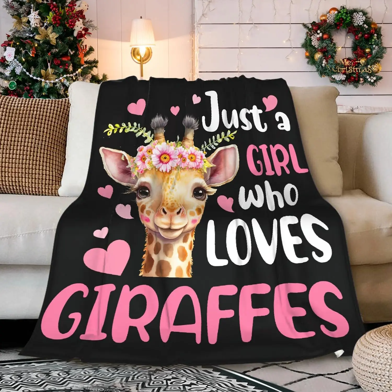 Giraffe Blanket, Giraffe Gifts for Women, Just a Girl Who Loves Giraffes Throw Adult Flannel Fleece Throw Blanket Decor for Couch Sofa Bed