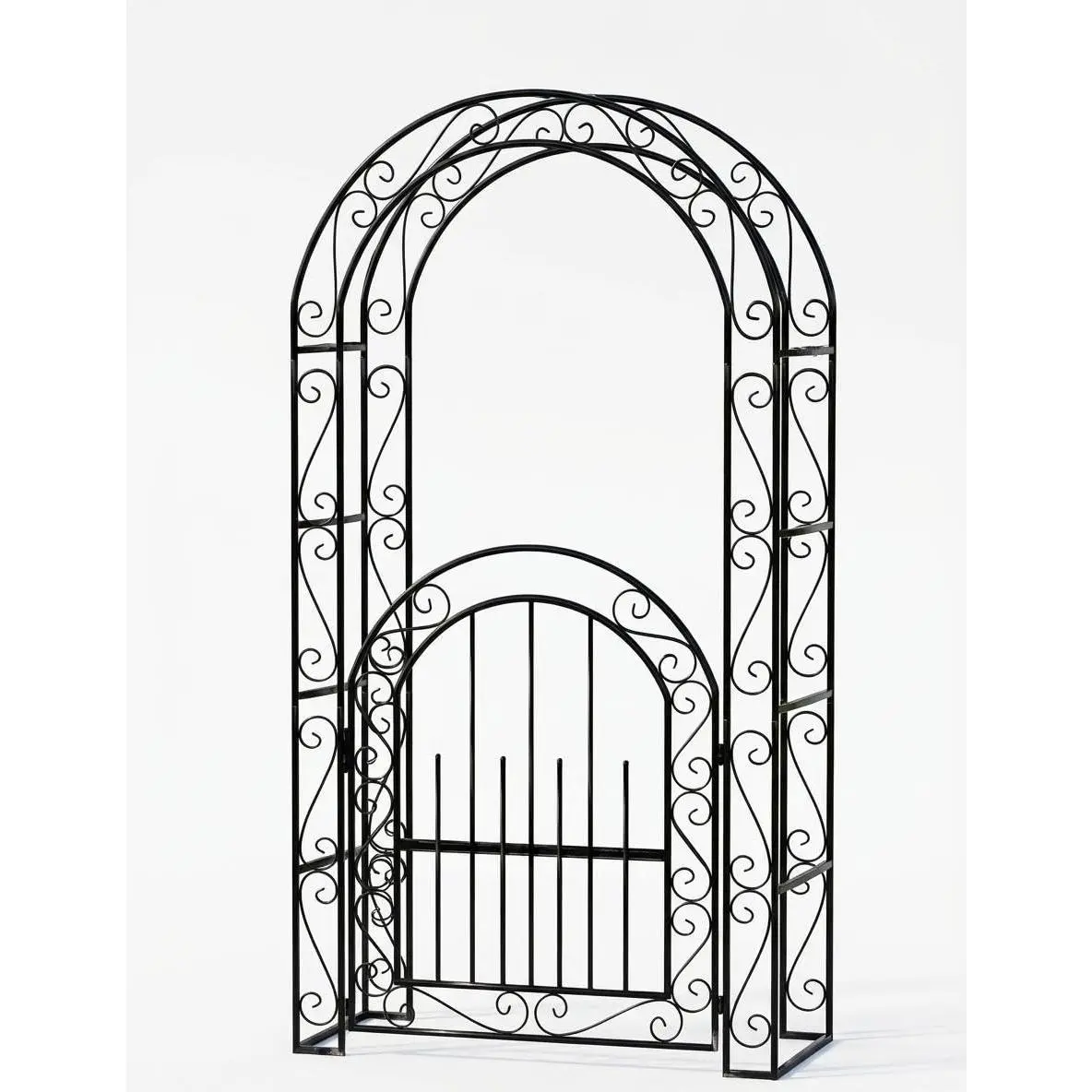 Garvee 8 FT Garden Archway with Single Gate, Metal Arbor for Weddings, Parties & Outdoor Decor, Sturdy Trellis for Roses, Vines & Climbing Plants, Easy Assembly with Ground Stakes