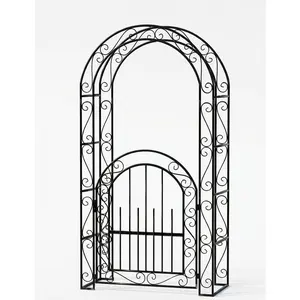 Garvee 8 FT Garden Archway with Single Gate, Metal Arbor for Weddings, Parties & Outdoor Decor, Sturdy Trellis for Roses, Vines & Climbing Plants, Easy Assembly with Ground Stakes
