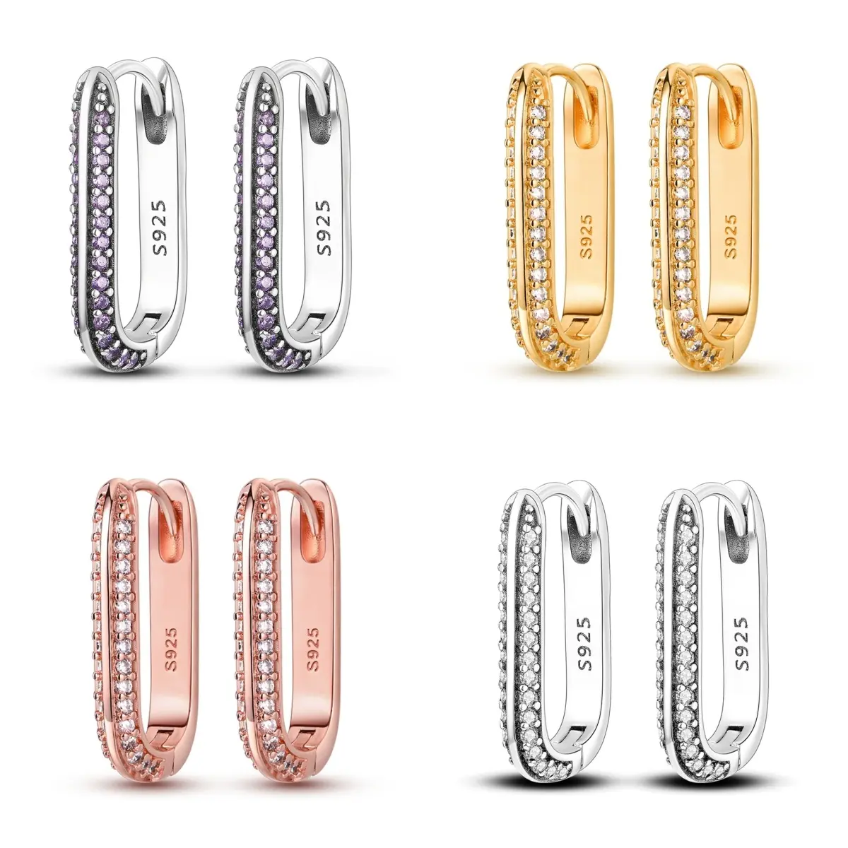 MULA 925 Silver-Plated U-Shaped Hoop Earrings for Women | Modern Geometric Pave CZ | Hypoallergenic & Nickel-Free | Minimalist Elegant Everyday Jewelry Gift