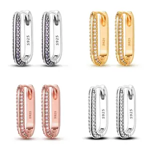 MULA 925 Silver-plated geometric U-shaped hoop earrings | Pave zircon | Modern geometric design | Elegant everyday wear | Perfect Valentine's Day/Birthday gift