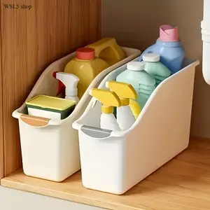 2pcs Curved Design Storage Boxes, Heavy-Duty Durable Plastic Organizers, Space-Saving Containers for Under Sink, Pantry & Cabinets, Kitchen & Bathroom Storage, No Assembly Required