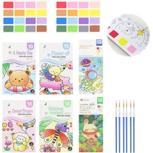 6 Pcs Water Color Painting Books for Kids，Travel Pocket Watercolor Paint Set for Kids Ages 4-8，Improve Creativity Art Craft Set for Drawing with 6 Brush and 2 paints（6 Different Themes）