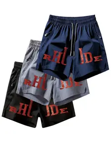 Men's Rhl Jde Letter Print Quick-Dry Zip Pocket Shorts, Ice Silk Breathable Sporty Casual Shorts, Slim-Fitting All-Seasons