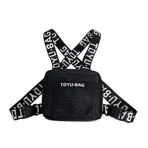 TOYU-BAG Unisex Satin Chest Rig Bag Streetwear Tactical Vest Hip-hop Fashion Tactics Waist Pack for Men Women Lightweight Reflective Running Vest Sports Chest Bag Outdoor Tactical Backpack