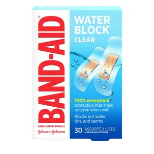 Band-Aid Brand Water Block Clear Waterproof Adhesive Bandages for Wound Care, 30