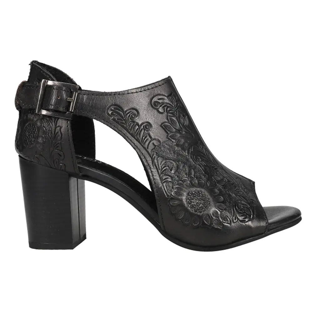 ROPER Womens Mika Floral Embossed Block  Casual Sandals Casual Mid Heel 2-3" - Black