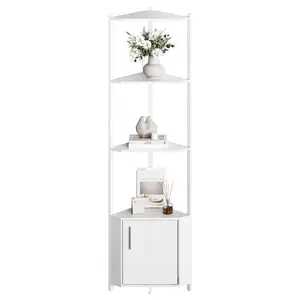 Garvee 5 Tier Corner Shelf Stand, 57” Tall Metal Frame Corner Shelf with Wood Shelves, Standing Shelf Organizer for Living Room, Bedroom, Kitchen, Bathroom | Wall Corner Storage Rack for Home Office, Entrywa