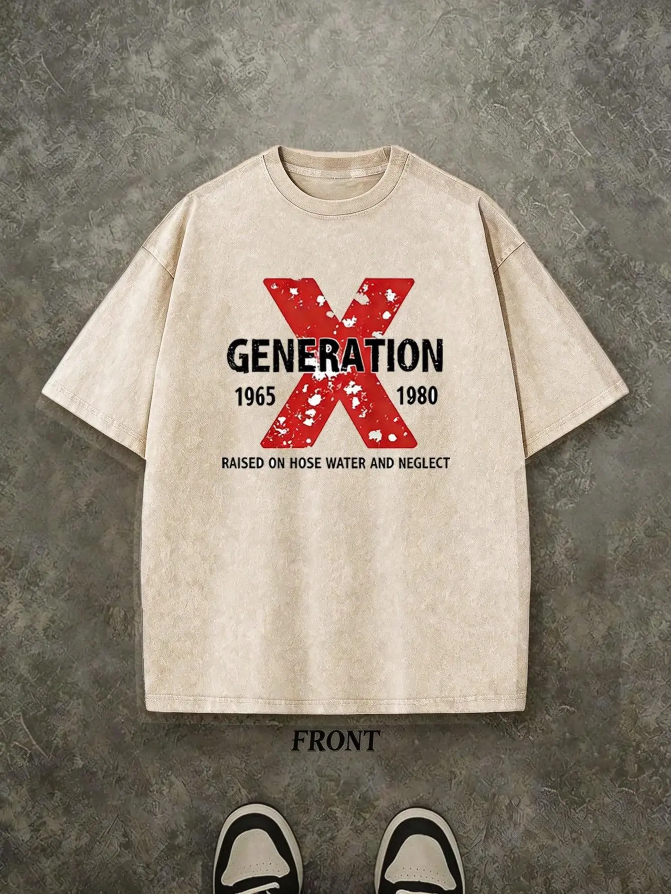 Plus-Size Men's Red Splatter-Painted "X" Symbol T-Shirts, Gen X Graphic T-Shirts, Subculture T-Shirts, Washed Vintage T-Shirts, Oversized Men's T-Shirts, 230g 100% Cotton, Unisex Tops, Men's Summer Tops.