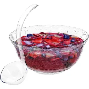 Large Clear Plastic Punch Bowl Set with Ladle, 8 Quart Serving Bowl for Parties, Clear Plastic 5 oz Serving Ladle, Embroidered Punch Bowl with Serving Ladle for Parties, BPA-free