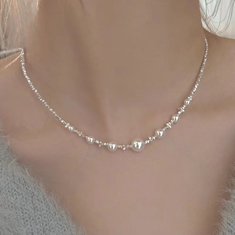 Women's Elegant Dainty Clavicle Chain - Retro Chic Design with Imitation Pearl, All Season Wear | Necklaces for Women, Chic Necklaces | Ideal Gift for Proposal, Wedding Anniversary, Dainty Necklaces