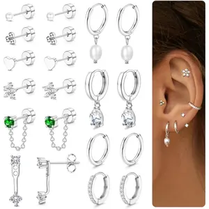 LOYALLOOK 10Pairs Hypoallergenic Flat Back Earrings Cartilage Earring Sets for Multiple Piercing 20G Stainless Steel Earrings Gold Stud Small Hoop Earrings Stacks Flatback Stud Earrings