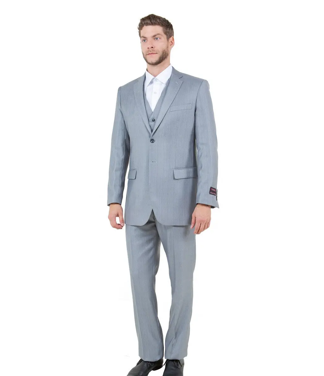 Textured 3-Piece Modern Fit Suit with Notch Lapel - Light Grey