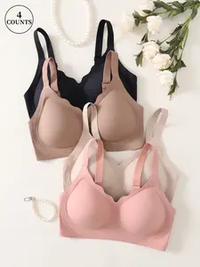 Women's Jelly Bra Set, Push-Up Deep V Neck Seamless Lined Soft Comfort No Underwire Daily Wear Minimalist, 1/4 Pack, Medium Support, Fitted Underwear