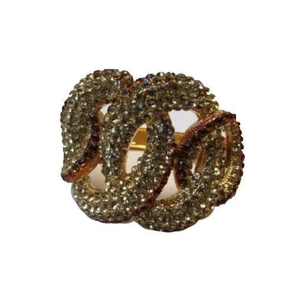 TFJ Women Wrist Cuff Braided Bracelet Wide Gold Metal Fashion Jewelry Brown Rhinestones