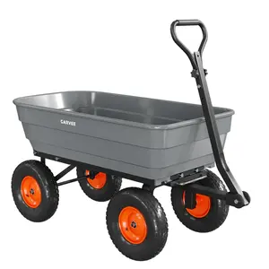 [FLASH SALE] Garvee 1200 lb Heavy-Duty Poly Garden Dump Cart, Utility Wagon with Quick-Release Dump System, 13" Flat-Free All-Terrain Wheels, 270° Towable Handle, Reinforced Steel Frame for Yard, Soil, Rocks & Landscaping, Gray/Orange
