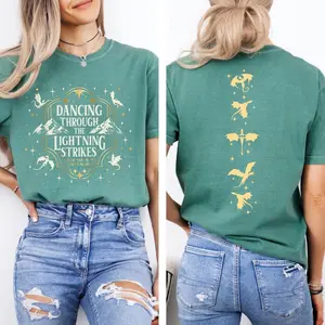 Fourth Wing Onyx Storm T-Shirt | Dancing Through The Lightning Strikes Double Sided Graphic Tee | Soft Comfort Colors Bookish Fan Merch Gift Idea, Retro Styles, Bring Back the Classics, Full Size Range, Perfect Fit for Everyone