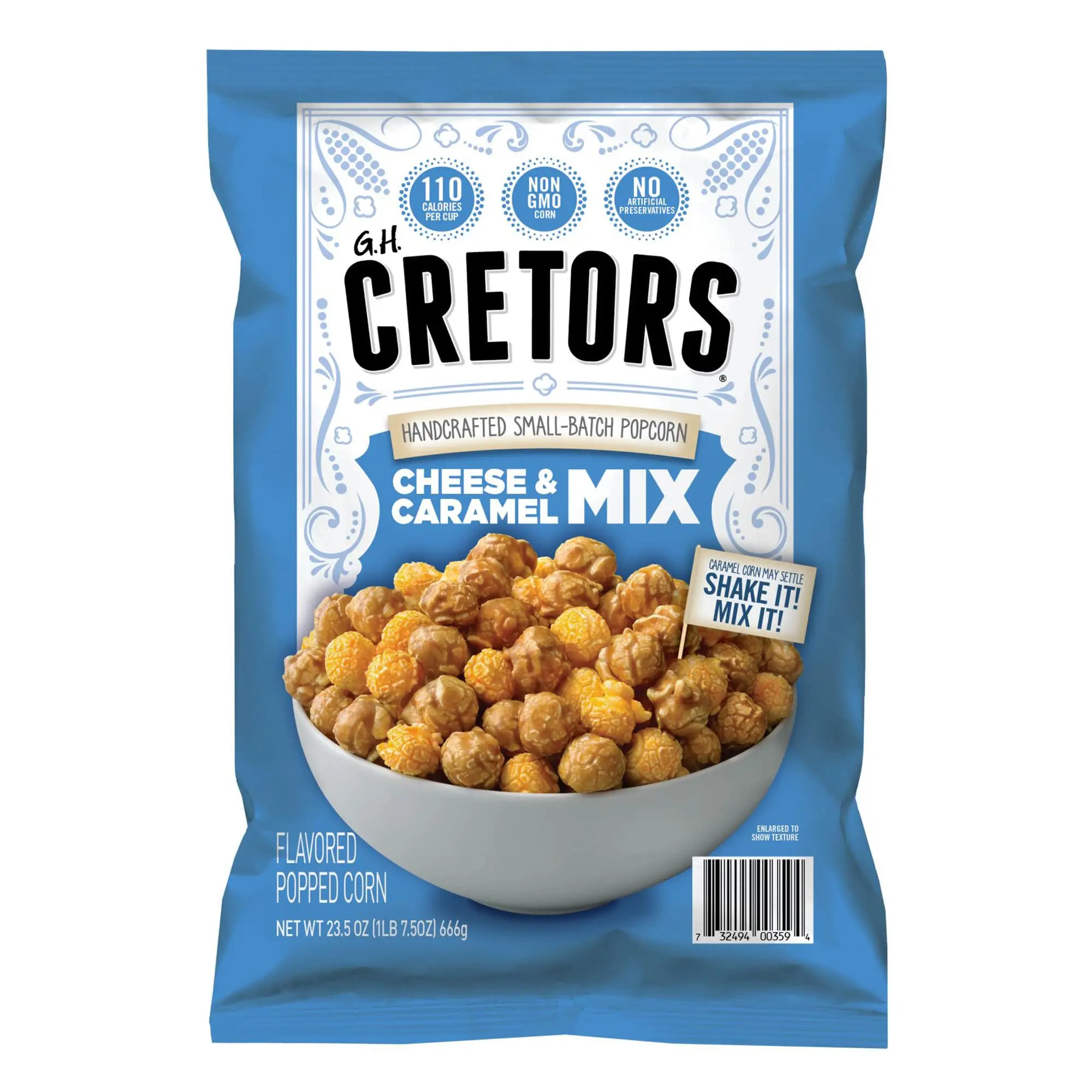 Cretors Cheese & Caramel Popcorn Mix Handcrafted 23.5 oz, Crunchy Snack