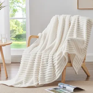 Moli Fleece Throw Blanket for Couch – 3D Ribbed Jacquard Soft and Warm Decorative Fuzzy Blanket – Cozy, Fluffy, Plush Lightweight Navy Blue Throw Blankets for Bed, Sofa, 50x70 60x80 inches