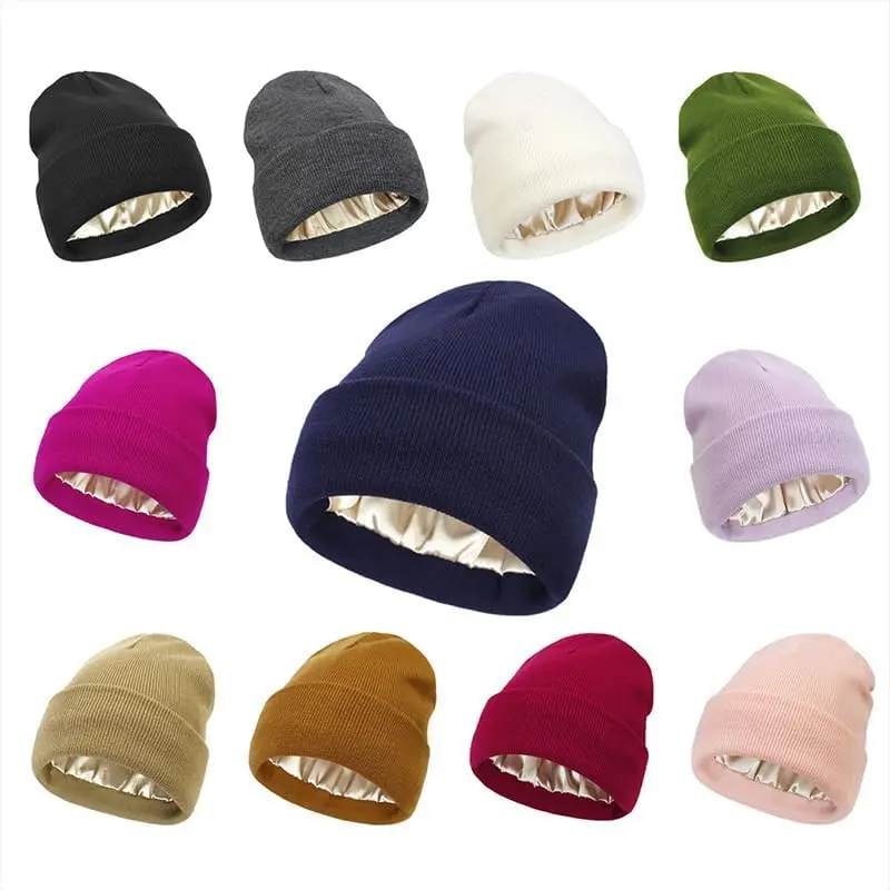 Fitted Satin-Lined Beanie Hat - No Static, No Frizz, No Tangle Knit Warm Cuffed Cap for Men & Women, Ultimate Comfort & Style, Fitted Hat