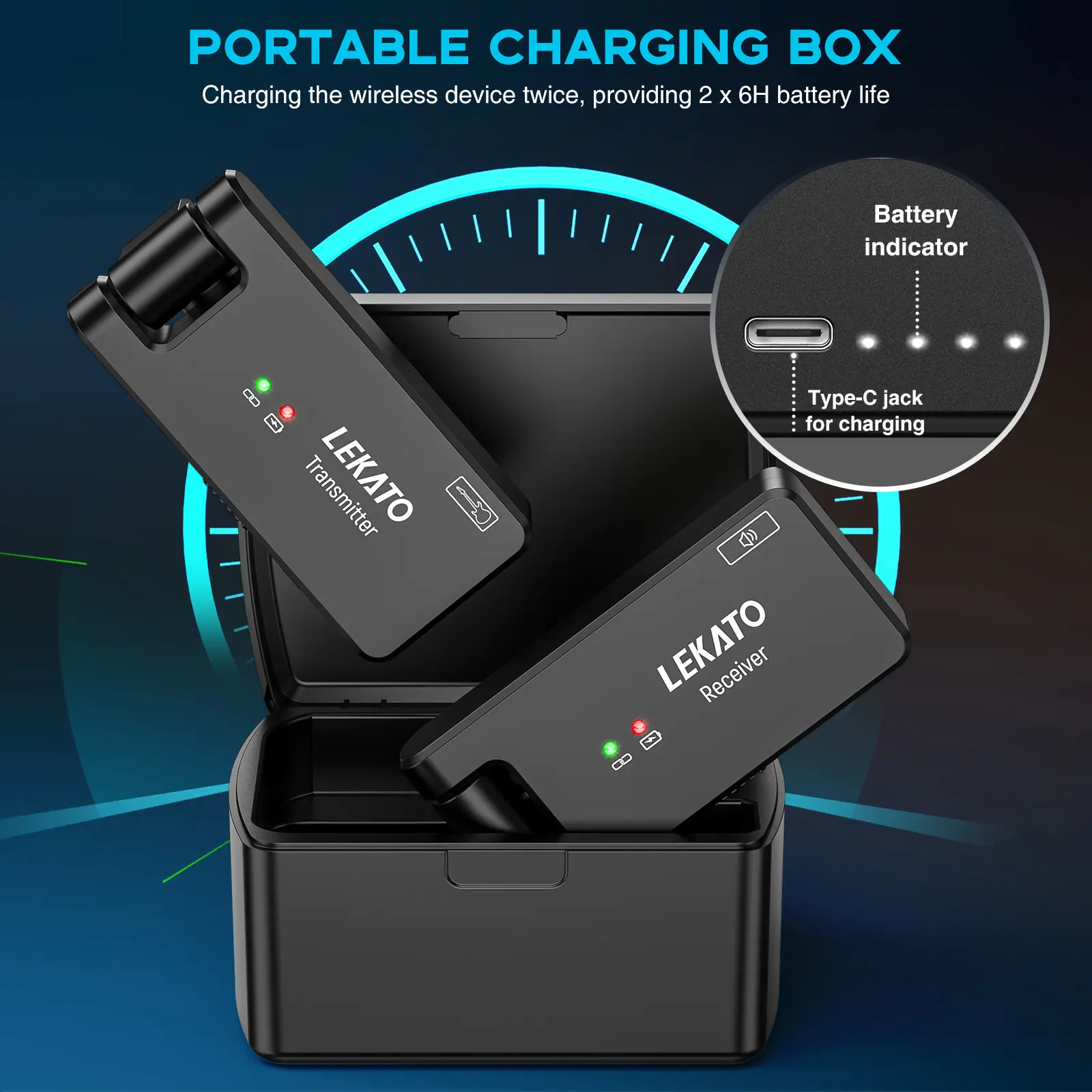 【Limited-Time Discounts】LEKATO WS-100 2.4Ghz Wireless Guitar System, with Charging Box,  Rechargeable Wireless Guitar Transmitter Receiver,  Wireless Audio for Electric Guitar Bass, Essential for Professional Guitarists,for Music Lovers Friends Gift