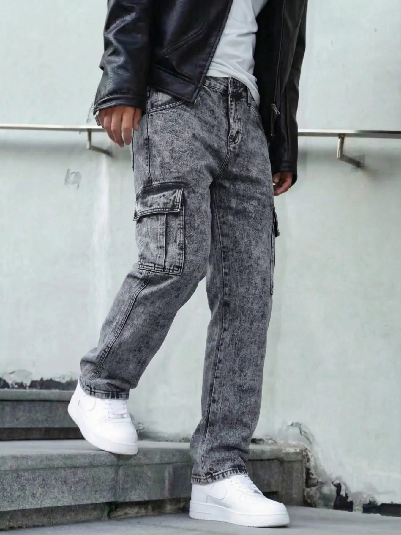 Men's Loose Fit Workwear Jeans Pocket, Plain Streetwear Fashionable Comfortable Casual Wear, Perfect Daily Choice, Durable Design, Suitable for Everyday Use, Classic