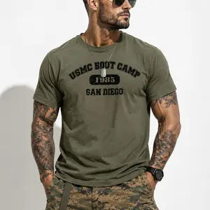 Menswear Graphic Round Neck Short-Sleeve Top - 1985 USMC San Diego Bootcamp Vintage Tee, Military Pride Streetwear, Casual Gift for Marine Corps Fans