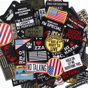 30 Pcs Random Funny Tactical Patches Set Full Embroidery Loop and Hook Patches for Backpacks Caps Bags Clothes Vest Uniforms