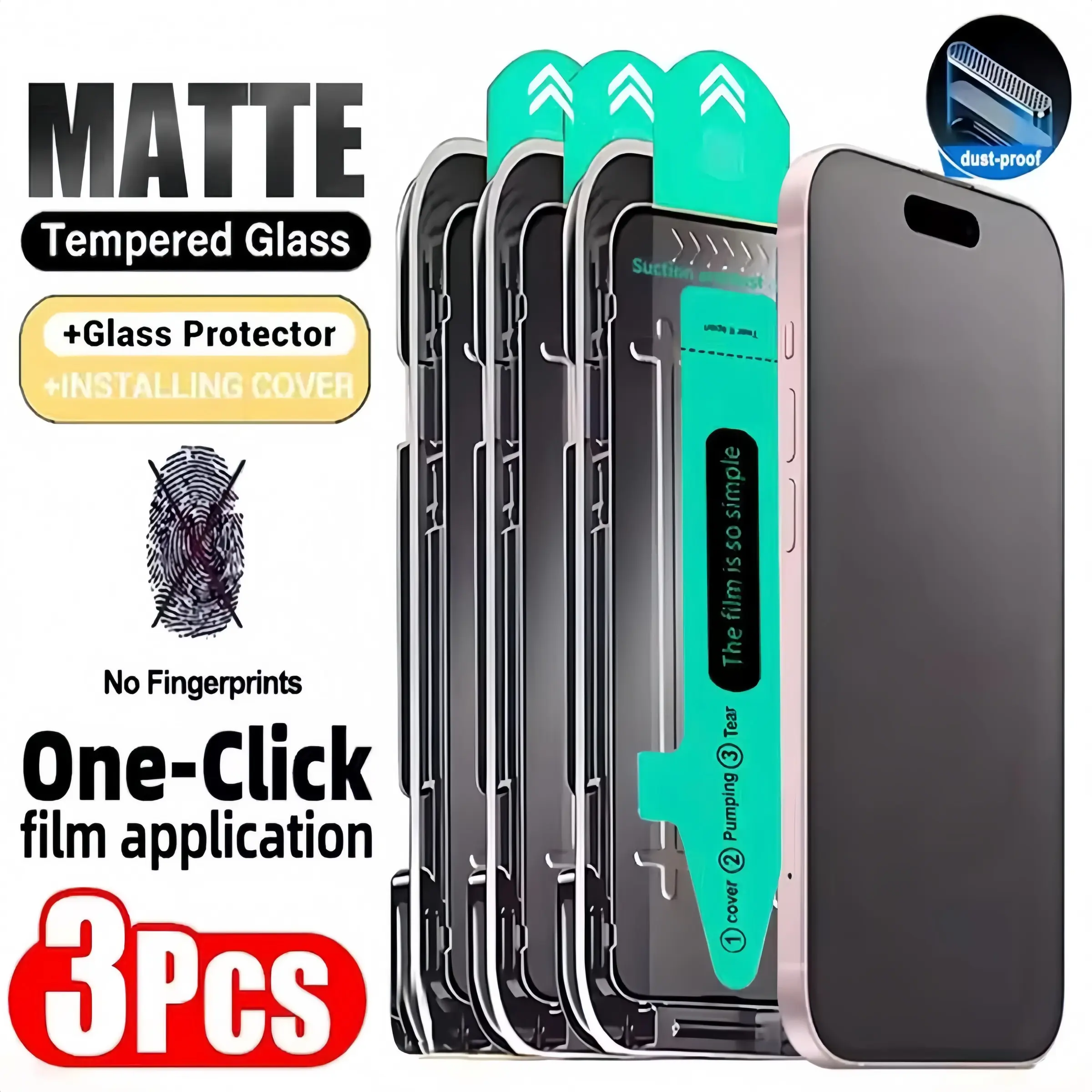 3-Piece Matte Privacy Protective Smartphone Screen Protector Film, Compatible with iPhone 17/Air/17 Pro Max/16 Pro Max/15/14/13/12/XR/XS Series, 9h Hardness Tempered Glass, Anti-Scratch, Anti-Fingerprint, Accessories, Protection, Cellphone