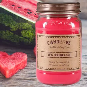 Candlove Watermelon Scented Candle - Non-Toxic 100% Soy Candle - Handmade & Hand Poured Long Burning Candle - Highly Scented All Natural Clean Burning Candle (16 OZ Mason Jar) Made in The USA