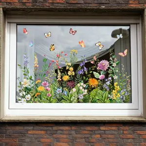 Flower Pattern Window Sticker, Double-sided Printing Window Decal, Decorative Sticker for Glass Door & Window, Home Decor, Ornaments, Floral Pattern Sticker