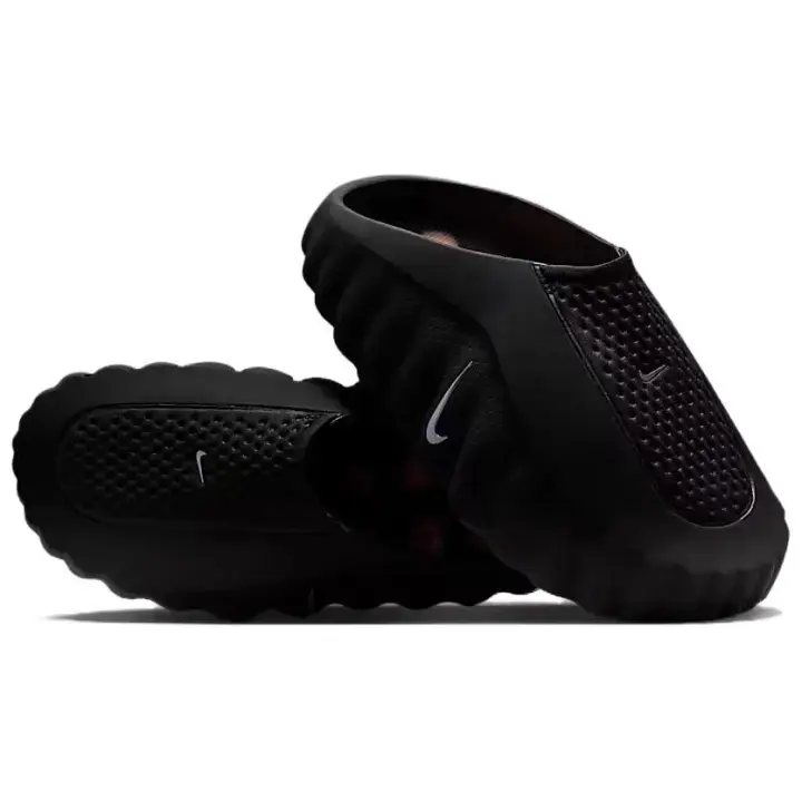 Solid Dark-toned Slides With 3D Wavy Thick Sole & Fast Moisture-draining Perforations, pair with sleek outfits for short trips and casual street walks