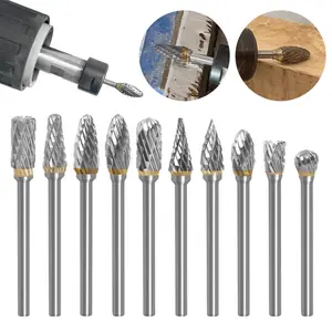 10Pcs Carbide Burr Set 1/8" Shank Compatible with Dremel Milwaukee Bits Rotary Tools Attachment Kit Rasp Drill File Accessories Metal Wood Stone Steel Grinding Carving Cutting Polishing - Home Improvement.