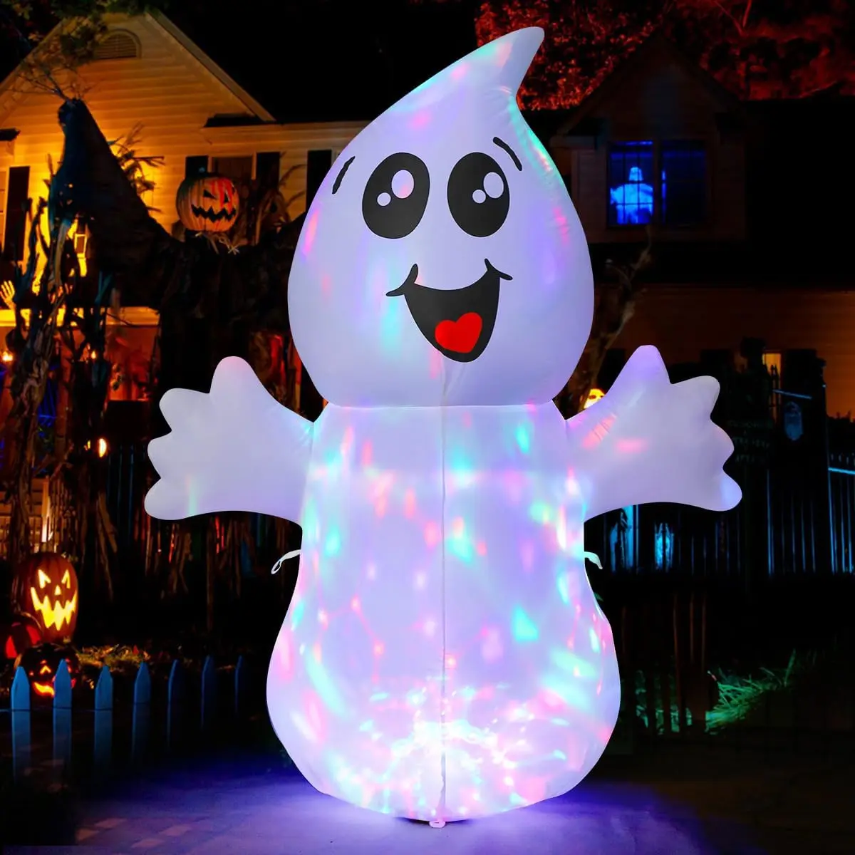 GOOSH 5FT Halloween Inflatable Ghost Decoration, Light Up Blow Up Ghost with LED Lights for Outdoor Yard, Lawn & Halloween Party