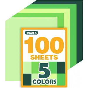 100 Sheets 8.5" x 11" Colored Cardstock, 5 Assorted Green Shades of 180GSM/65LB Construction Paper, Green Cardstock Printer Paper for Card Making, DIY Crafts, School Supplies, Party Decorations