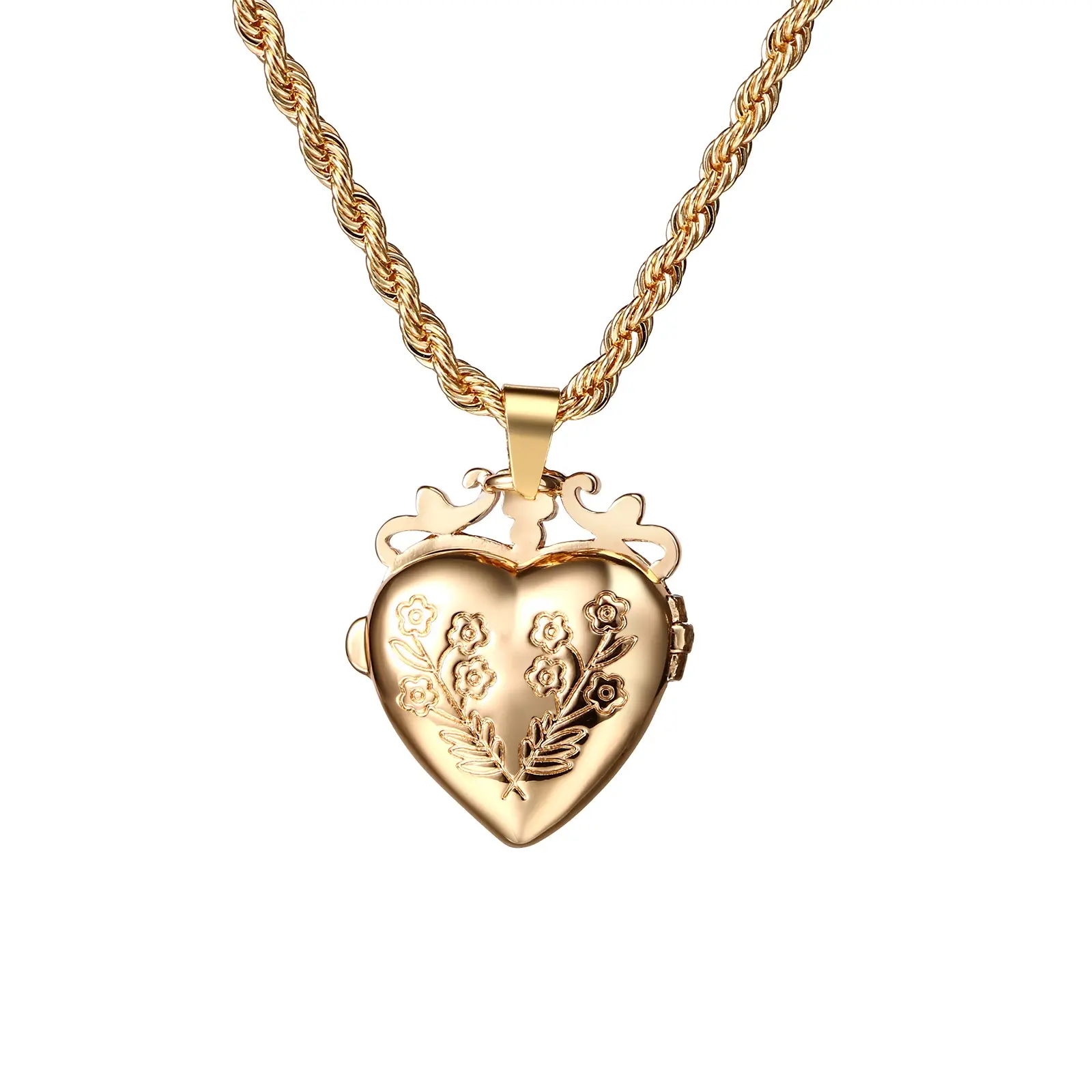 OIDEA Women's Gold-Plated Floral Locket Necklace - Dainty Open-Close Photo-Holding Gift-Ready Tiny Flower Charms Costume Jewelry, Heart Accents Ornate Motif Tiny Necklace for Girlfriend Birthday, Flower Charms Necklaces