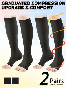 Open Toe Zipper Compression Socks, Knee High Sports Socks for Women & Men, Sports Socks for Cycling, Running, Hiking, Travel, Athletic Socks