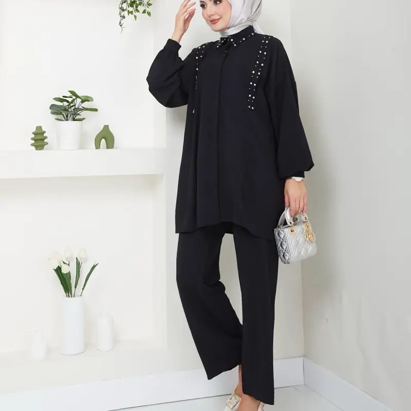 Black Two Piece Tunic with Beads - Elegant and Stylish for Everyday Wear