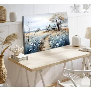 Beautiful Wildflower Field Pattern Wooden Frame Canvas Painting, Modern Art Wall Decoration, Home Living Room Bedroom Office Wall Decoration, Poster Ornaments Artistic Print Photo
