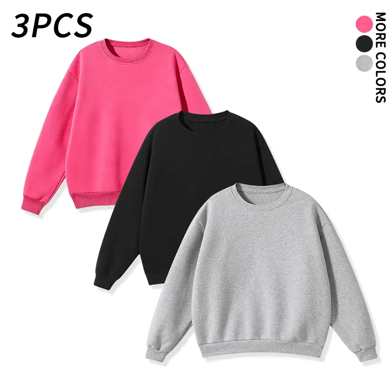 3 pcs men’s solid color crewneck sweatshirts, loose oversized soft long sleeve basic pullover tops, suitable for everyday streetwear and athletic wear in spring and autumn, and fashionable apparel for fall and winter.