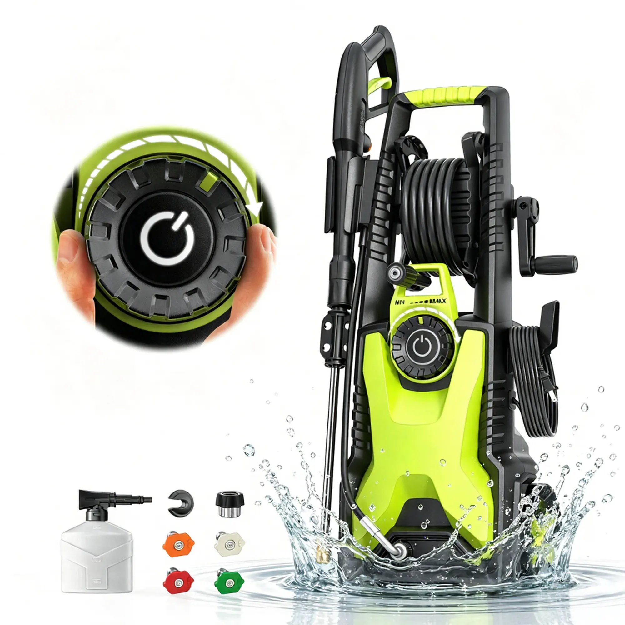 【Back to School】1900W 2.5 GPM Max Electric Pressure Washer, Adjustable 2400 PSI Power Washer with 33FT Retractable Hose Reel, 4 Nozzles & Foam Cannon,High Pressure Cleaning Machine for Cars, Fences, Driveways, Patios
