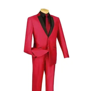 Pushkin Collection: Red 2 Piece Sharkskin Single Breasted Slim Fit Suit