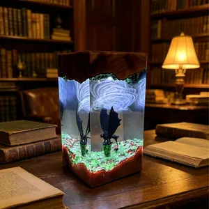 Toothless Resin Lamp Handmade Wood Resin Night Light How To Train Your Dragon Multi-Color LED Decorative Table Lamp, 3D Diorama Desk Decoration Ideal Home Bedroom Bar Counter Office Decor, Unique Fun Gifts for Boyfriend/Girlfriend Birthday