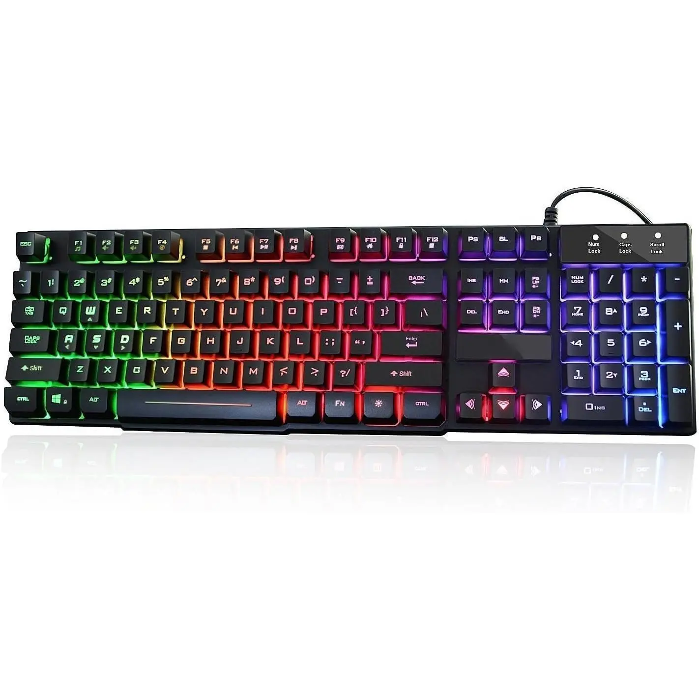 h-2 RK100+ Full Size USB Wired Keyboard - Rainbow LED Backlit, Mechanical Feeling, Multimedia Keys, USB Keyboard for Multi-Platforms (PC, Laptop, Raspberry Pi, Android) Gaming & Office Use