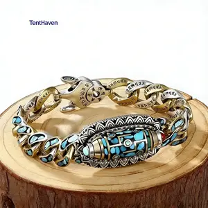 Tibetan Style Six-Syllable Mantra Nine-Eyed Dzi Bead Bracelet Turquoise Good Luck Meditation Amulet Anklet Daily Wear