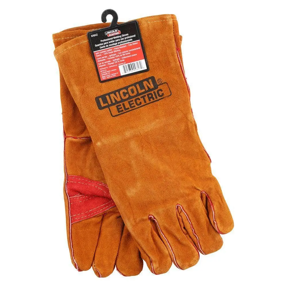 Leather Welding Gloves - Brown Economy Gauntlet Design with Turned Cuff & Winged Thumb for Safety and Comfort Mechanic